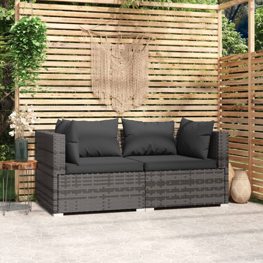 Divano A 2 Posti Con Cuscini In Polyrattan Grigio