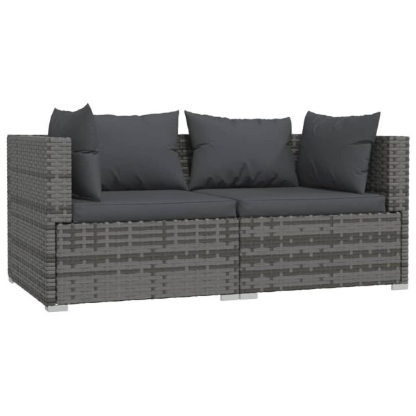Set Divani Da Giardino 3 Pz Con Cuscini In Polyrattan Grigio - Image 3