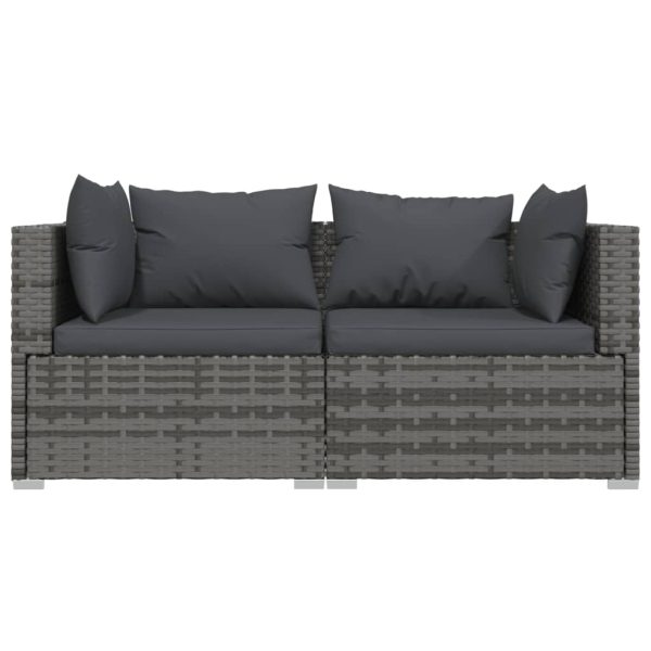 Set Divani Da Giardino 3 Pz Con Cuscini In Polyrattan Grigio - Image 4