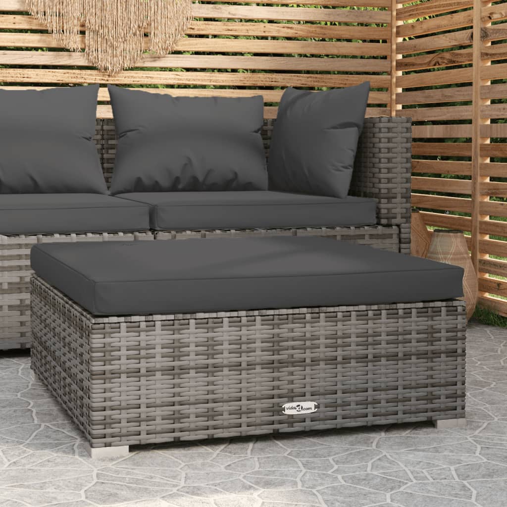 Poggiapiedi Giardino Con Cuscino Grigio 70x70x30 Cm Polyrattan