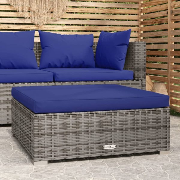 Poggiapiedi Giardino Con Cuscino Grigio 70x70x30 Cm Polyrattan