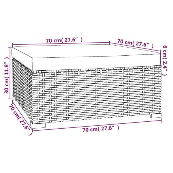 Poggiapiedi Giardino Con Cuscino Grigio 70x70x30 Cm Polyrattan - Image 5