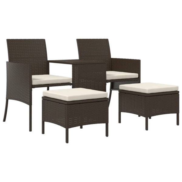 Divano Giardino 2posti Con Tavolo E Sgabelli Marrone Polyrattan - Image 2