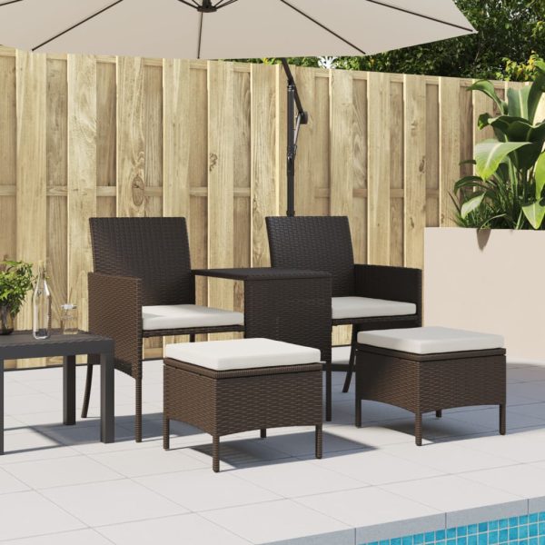 Divano Giardino 2posti Con Tavolo E Sgabelli Marrone Polyrattan - Image 3