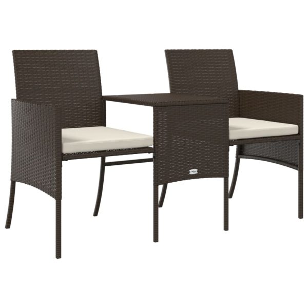 Divano Giardino 2posti Con Tavolo E Sgabelli Marrone Polyrattan - Image 5