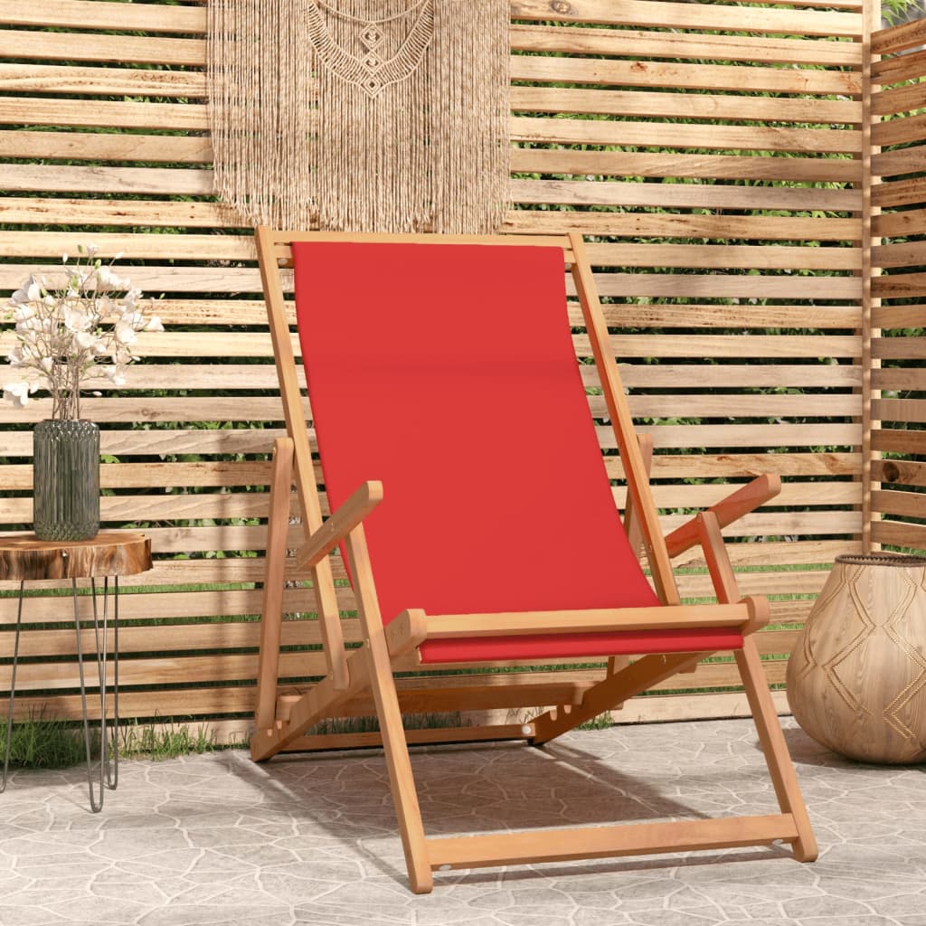 Sdraio Pieghevole Da Spiaggia In Legno Massello Di Teak Rossa