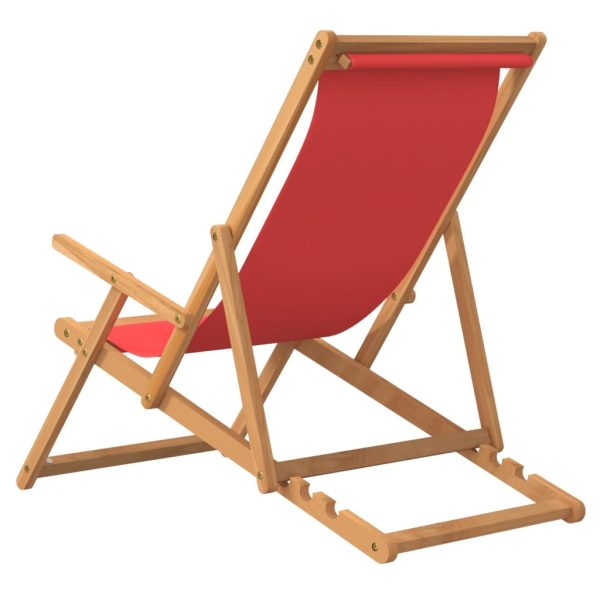 Sdraio Pieghevole Da Spiaggia In Legno Massello Di Teak Rossa - Image 5