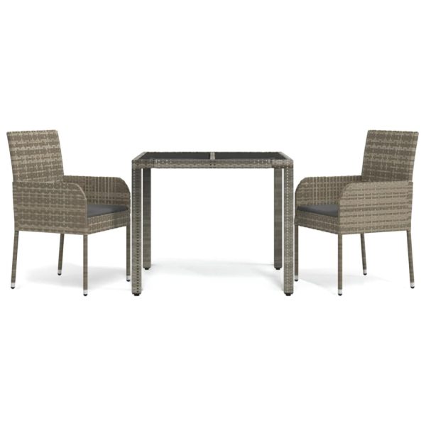 Set Da Pranzo Da Giardino 3 Pz Con Cuscini In Polyrattan Grigio - Image 2