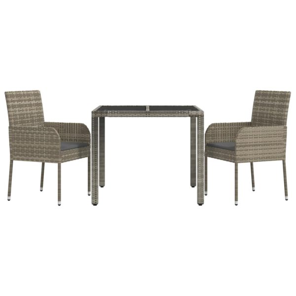 Set Da Pranzo Da Giardino 3 Pz Con Cuscini In Polyrattan Grigio - Image 3