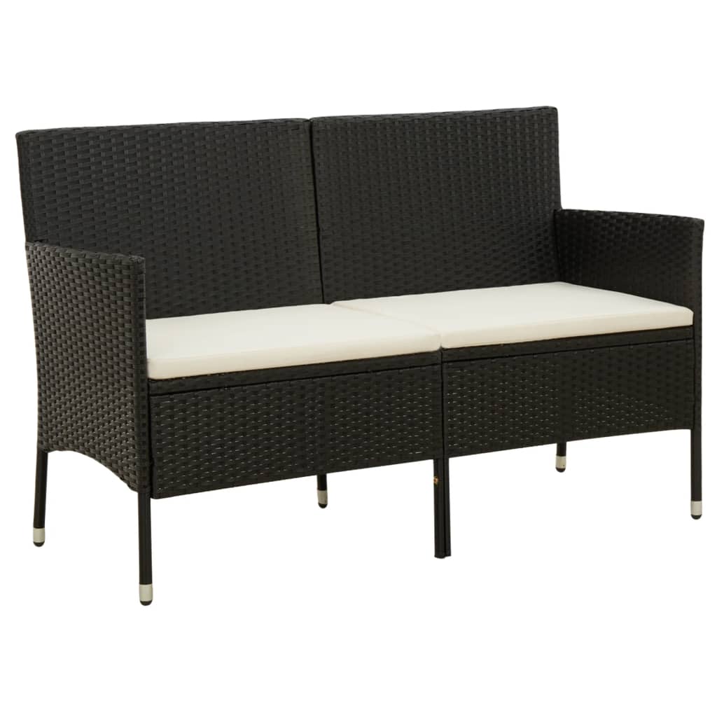 Divano Da Giardino A 3 Posti Con Cuscini Nero In Polyrattan