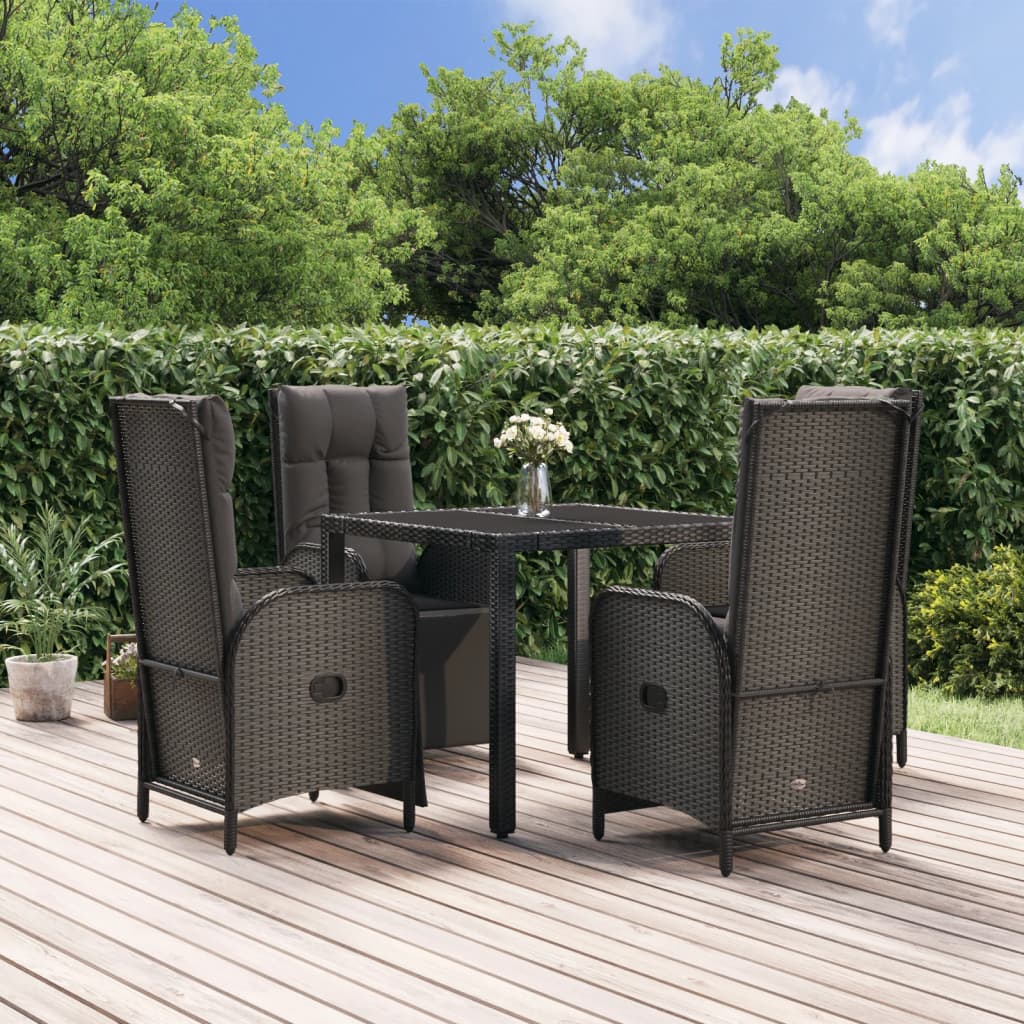 Set Da Pranzo Da Giardino 5 Pz Nero Con Cuscini In Polyrattan