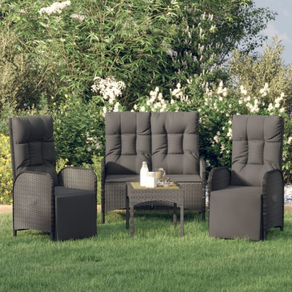 Set Da Pranzo Da Giardino 3 Pz Con Cuscini Nero In Polyrattan