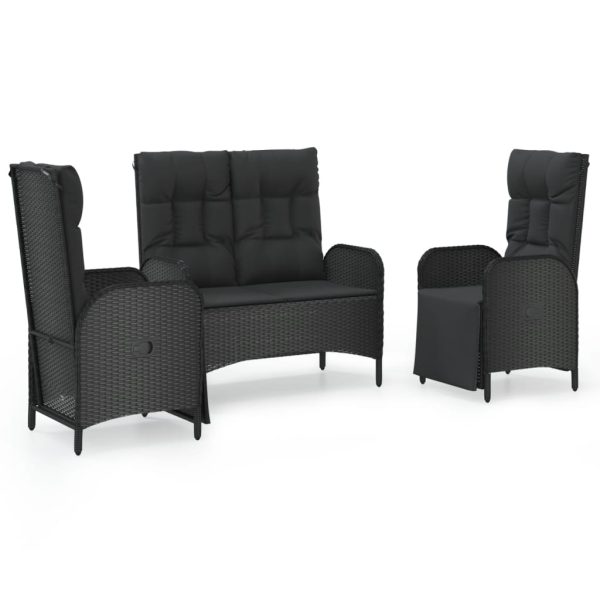 Set Da Pranzo Da Giardino 3 Pz Con Cuscini Nero In Polyrattan - Image 2