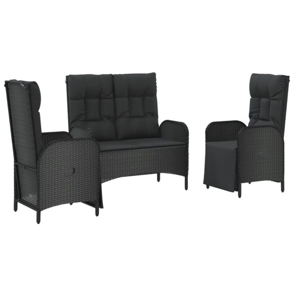 Set Da Pranzo Da Giardino 3 Pz Con Cuscini Nero In Polyrattan - Image 3