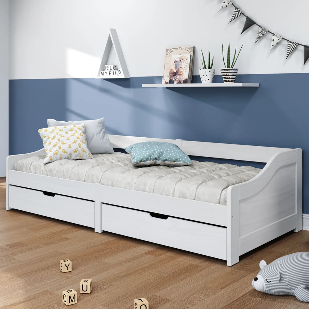 Dormeuse 2 Cassetti Bianca 90x200 Cm Legno Massello Pino Irun