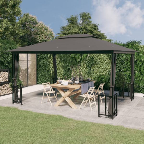 Gazebo Con Teli Laterali E Doppio Tetto 3x4 M Antracite