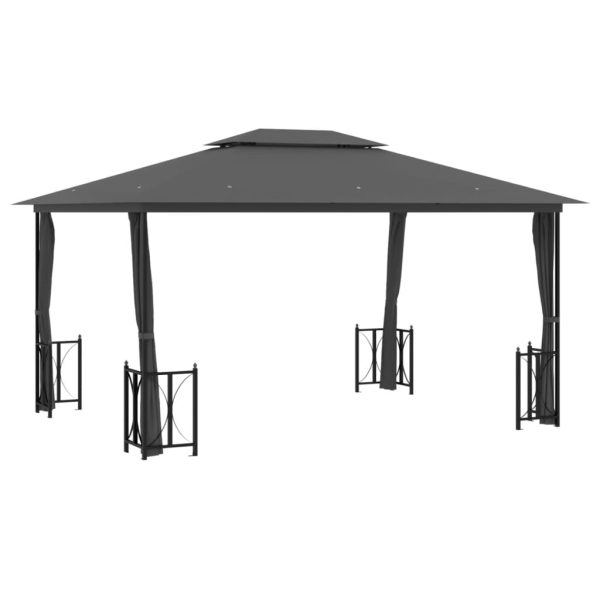 Gazebo Con Teli Laterali E Doppio Tetto 3x4 M Antracite - Image 2