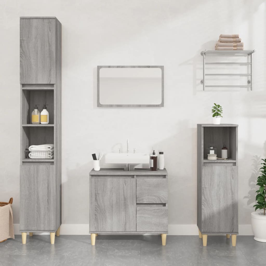 Set Mobili Da Bagno 3 Pz Grigio Sonoma In Legno Multistrato