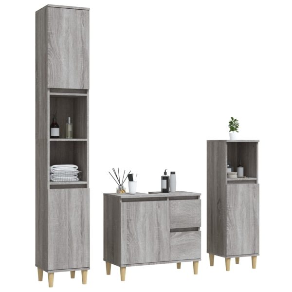 Set Mobili Da Bagno 3 Pz Grigio Sonoma In Legno Multistrato - Image 3