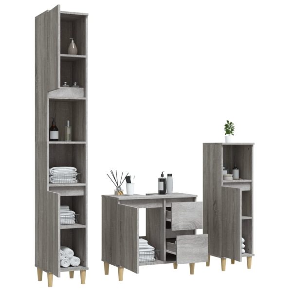 Set Mobili Da Bagno 3 Pz Grigio Sonoma In Legno Multistrato - Image 4