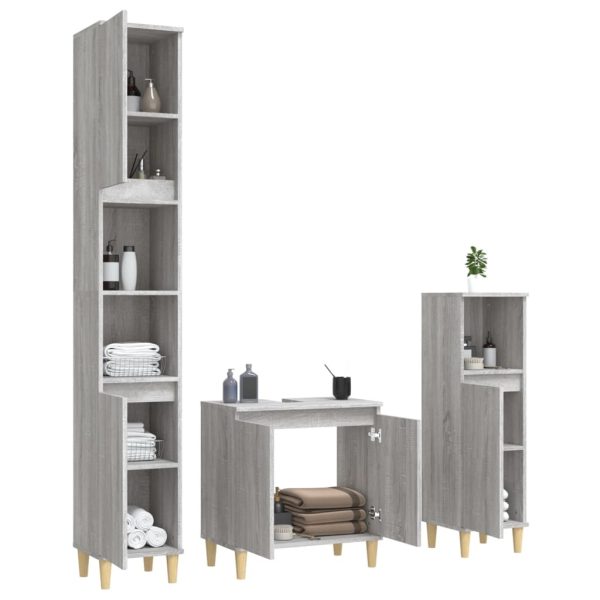 Set Mobili Da Bagno 3 Pz Grigio Sonoma In Legno Multistrato - Image 3