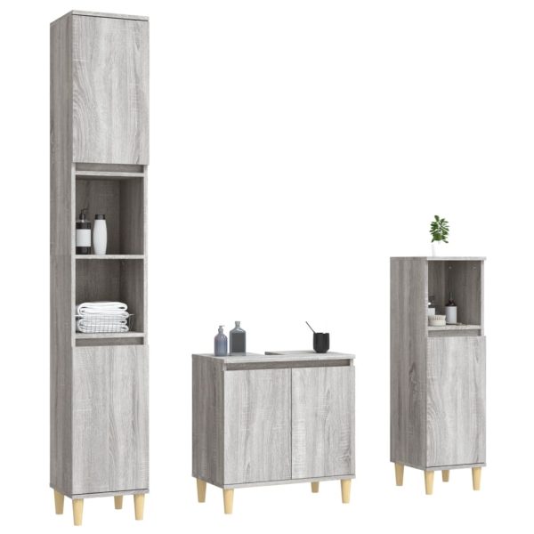 Set Mobili Da Bagno 3 Pz Grigio Sonoma In Legno Multistrato - Image 4