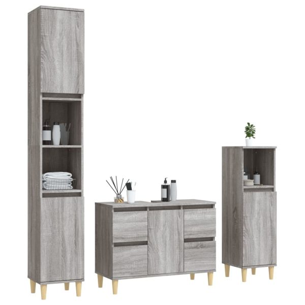 Set Mobili Da Bagno 3 Pz Grigio Sonoma In Legno Multistrato - Image 3