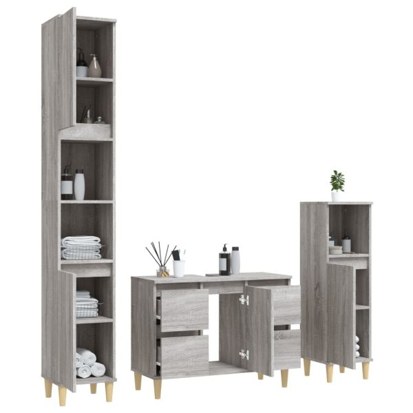 Set Mobili Da Bagno 3 Pz Grigio Sonoma In Legno Multistrato - Image 4