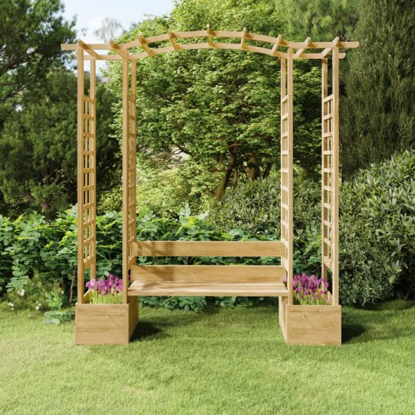 Pergola Da Giardino Panca E Vasi Legno Massello Pino Impregnato