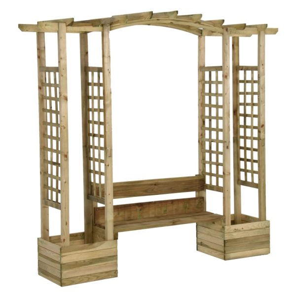 Pergola Da Giardino Panca E Vasi Legno Massello Pino Impregnato - Image 2