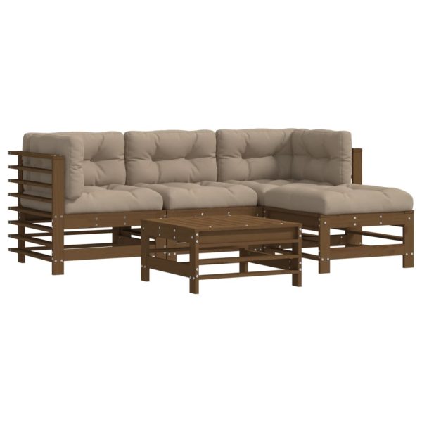 Set Divani Da Giardino 5 Pz Con Cuscini In Legno Massello Ambra - Image 2
