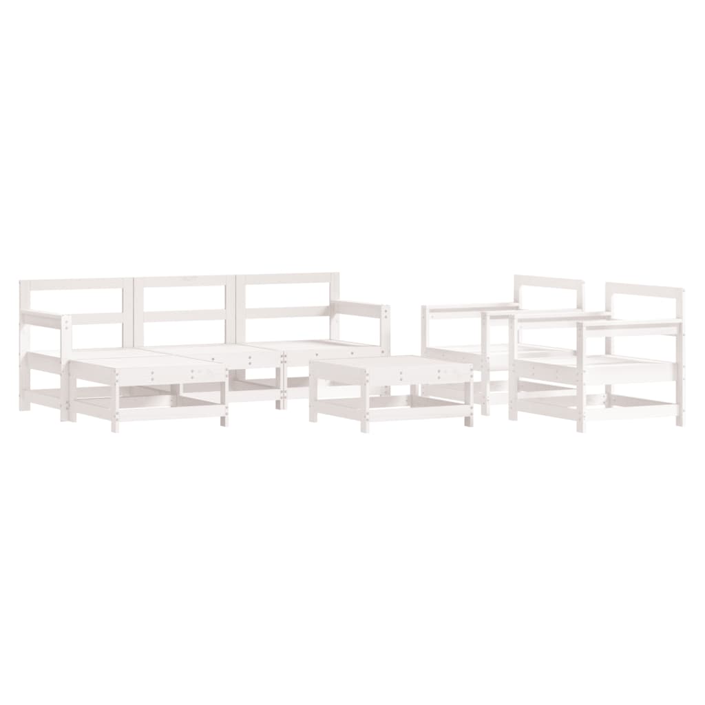 Set Divani Da Giardino 7pz Con Cuscini In Legno Massello Bianco - Image 3