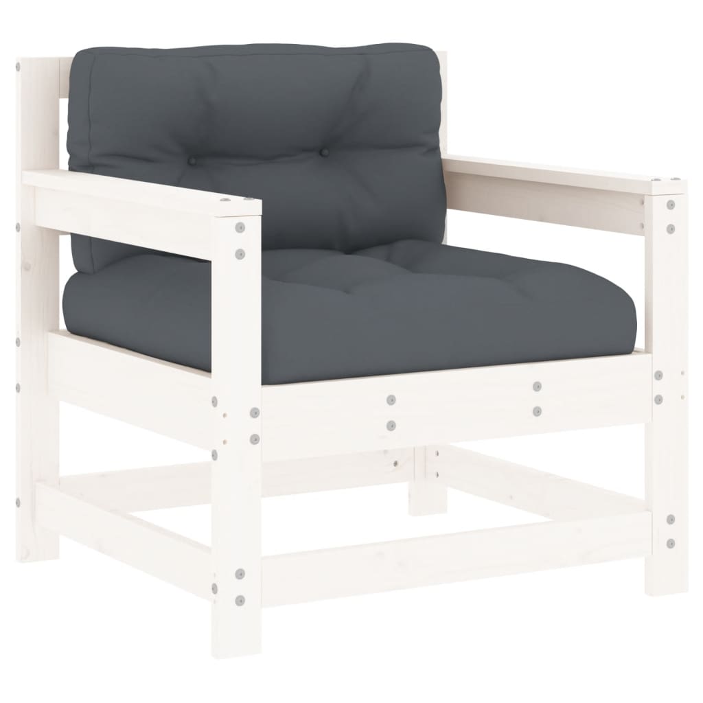 Set Divani Da Giardino 7pz Con Cuscini In Legno Massello Bianco - Image 5