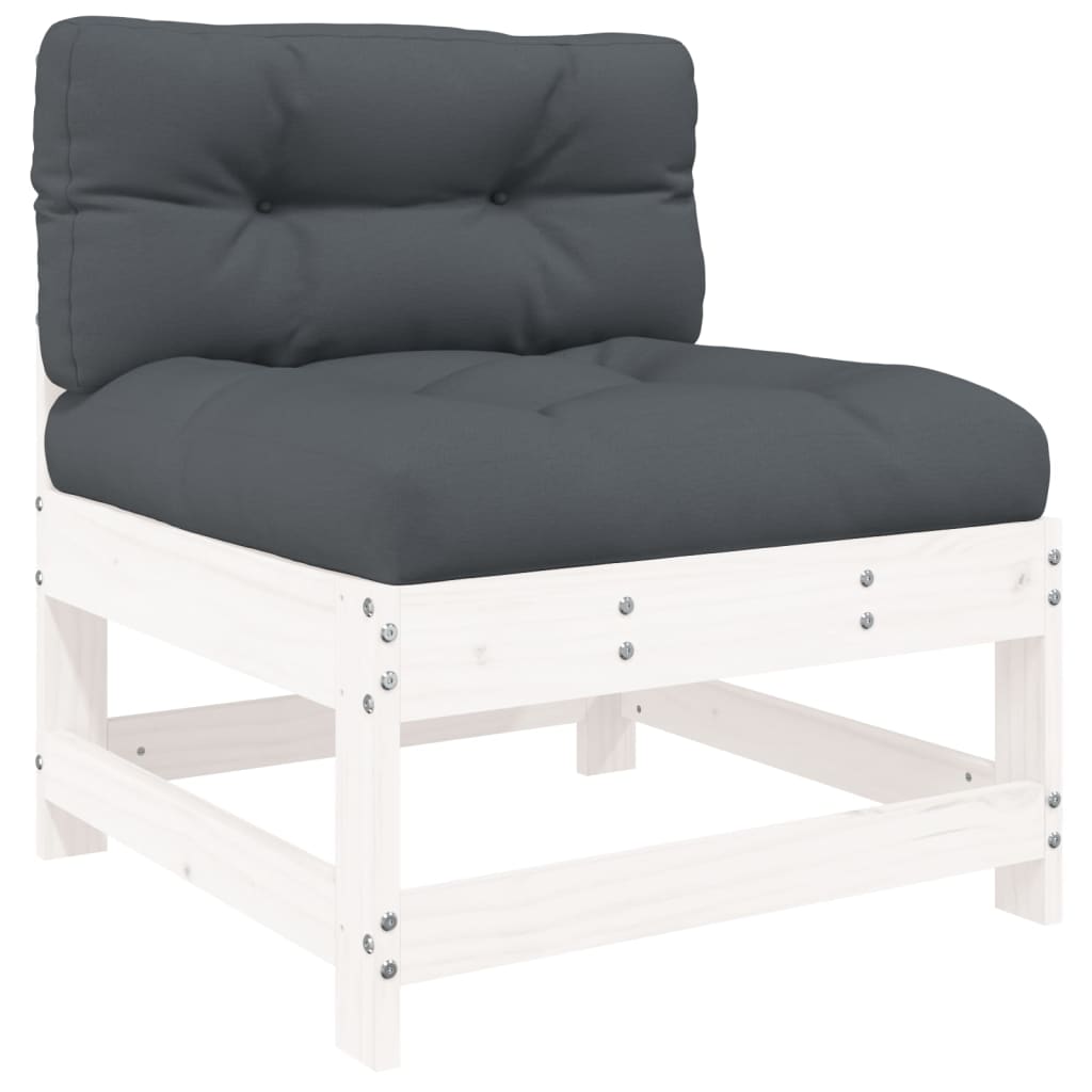 Set Divani Da Giardino 7pz Con Cuscini In Legno Massello Bianco - Image 6