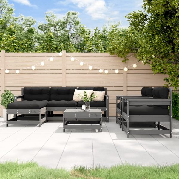 Set Divani Da Giardino 7pz Con Cuscini In Legno Massello Grigio