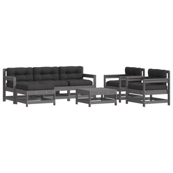 Set Divani Da Giardino 7pz Con Cuscini In Legno Massello Grigio - Image 2