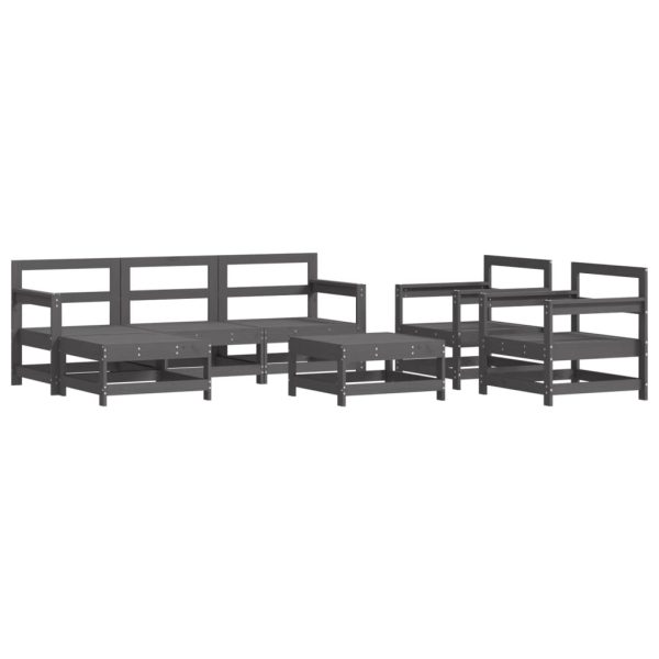 Set Divani Da Giardino 7pz Con Cuscini In Legno Massello Grigio - Image 3