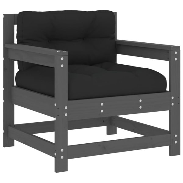 Set Divani Da Giardino 7pz Con Cuscini In Legno Massello Grigio - Image 5