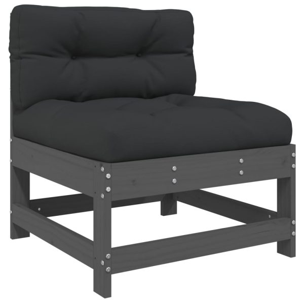 Set Divani Da Giardino 7pz Con Cuscini In Legno Massello Grigio - Image 6