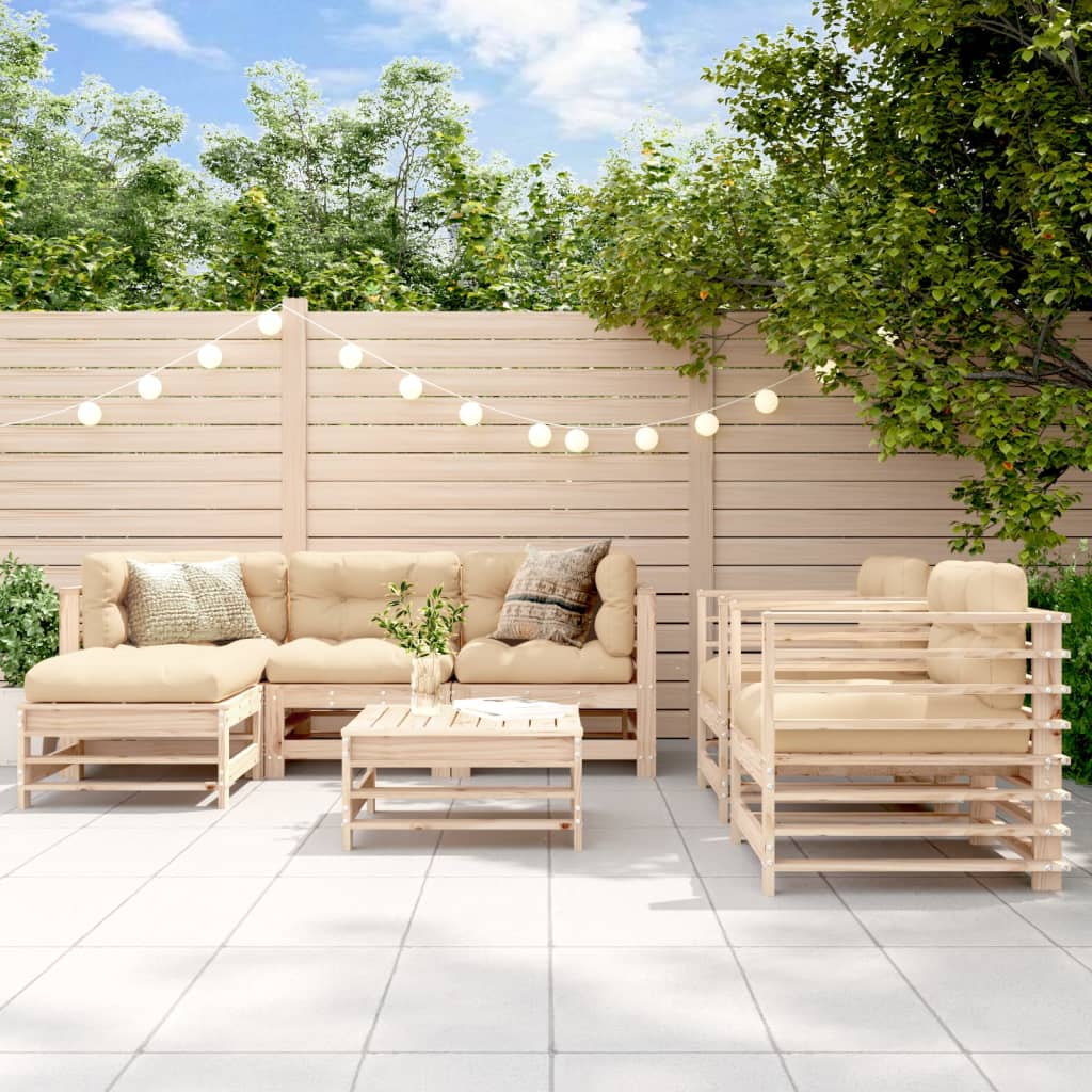 Set Divani Da Giardino 7 Pz Con Cuscini In Legno Massello