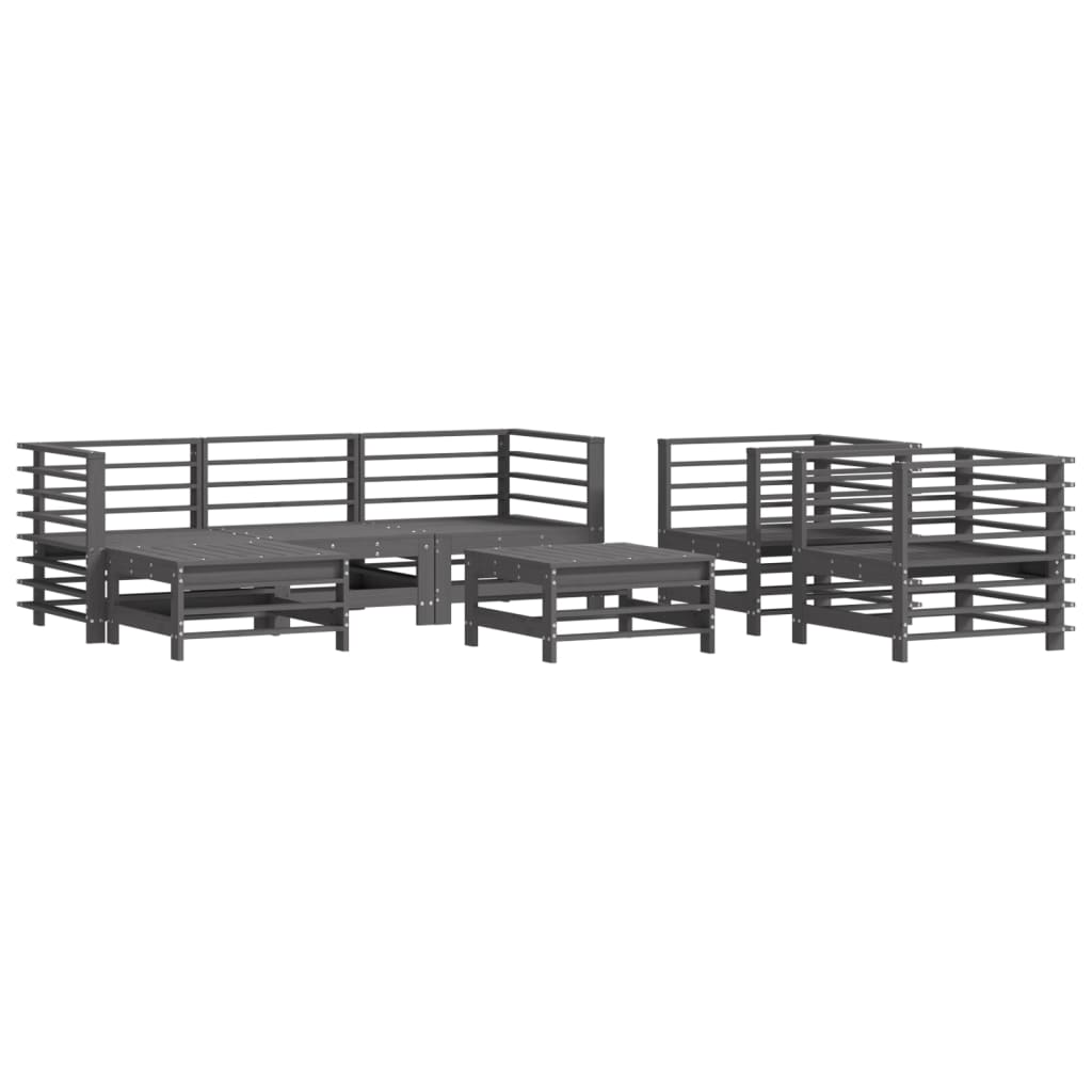 Set Divani Da Giardino 7pz Con Cuscini In Legno Massello Grigio - Image 3
