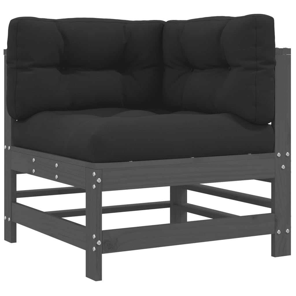 Set Divani Da Giardino 7pz Con Cuscini In Legno Massello Grigio - Image 4