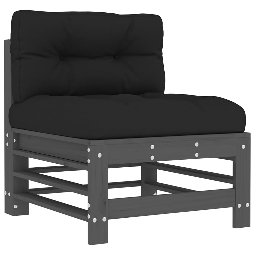 Set Divani Da Giardino 7pz Con Cuscini In Legno Massello Grigio - Image 6
