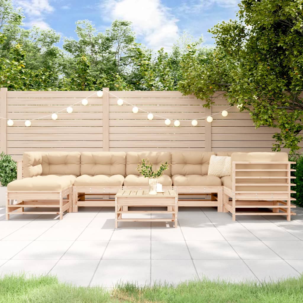 Set Divani Da Giardino 8 Pz Con Cuscini In Legno Massello