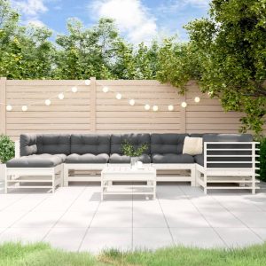 Set Divani Da Giardino 8pz Con Cuscini In Legno Massello Bianco