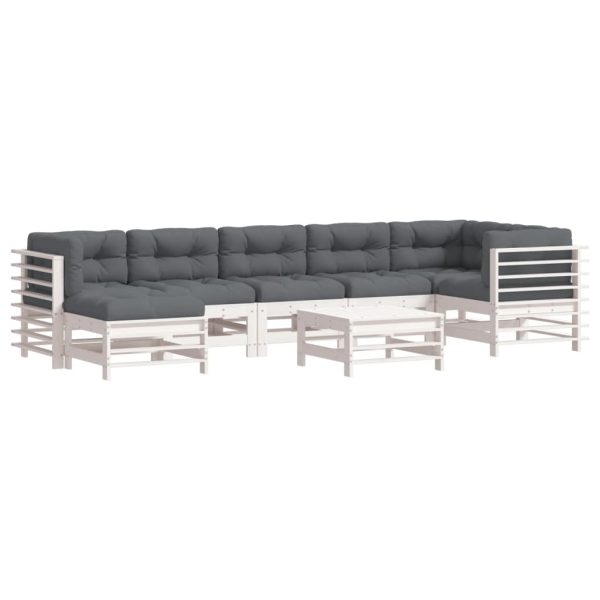 Set Divani Da Giardino 8pz Con Cuscini In Legno Massello Bianco - Image 2
