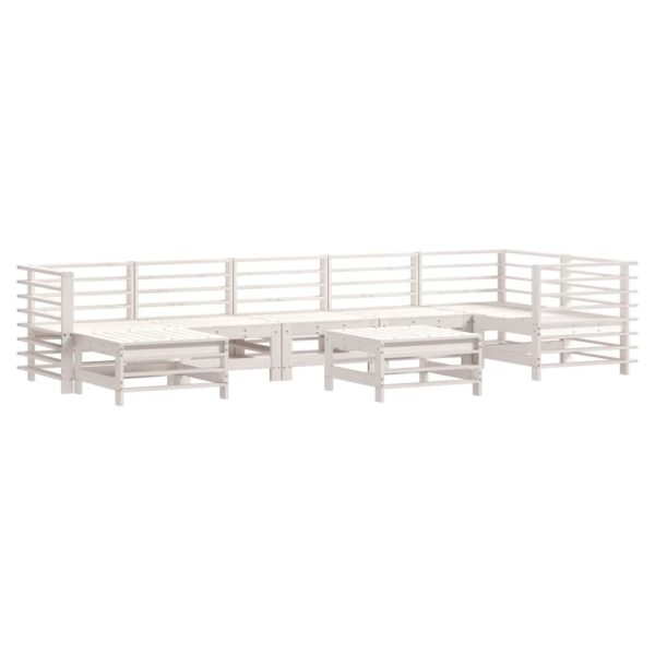 Set Divani Da Giardino 8pz Con Cuscini In Legno Massello Bianco - Image 3