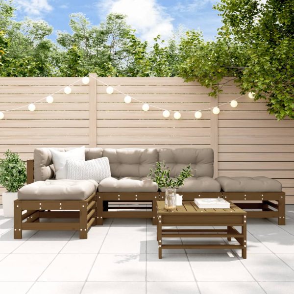 Set Divani Da Giardino 6 Pz Con Cuscini In Legno Massello Ambra