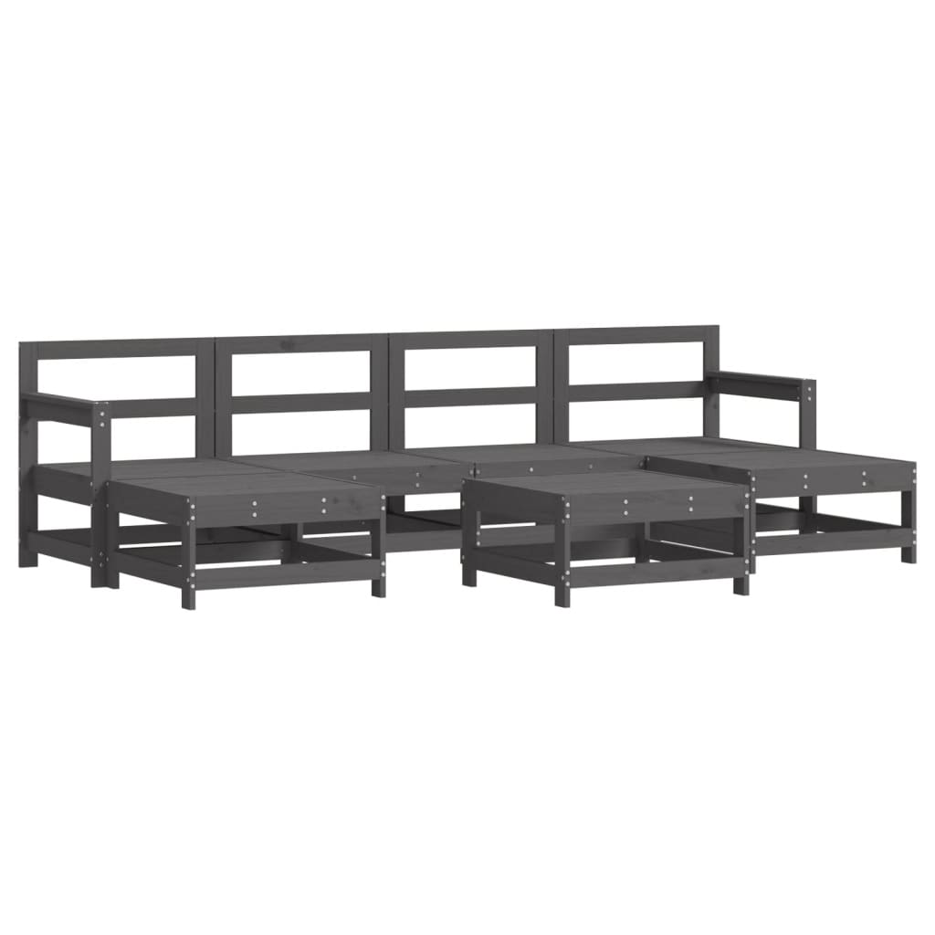 Set Divani Da Giardino 7pz Con Cuscini In Legno Massello Grigio - Image 3