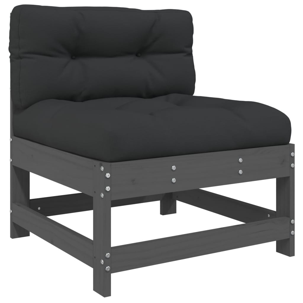 Set Divani Da Giardino 7pz Con Cuscini In Legno Massello Grigio - Image 4